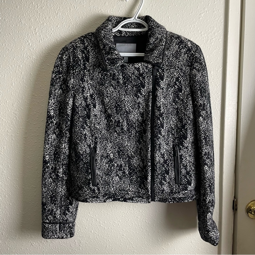 Classique Entier Women’s Wool Blend Tweed Blazer Jacket Black Sz L Full Zip